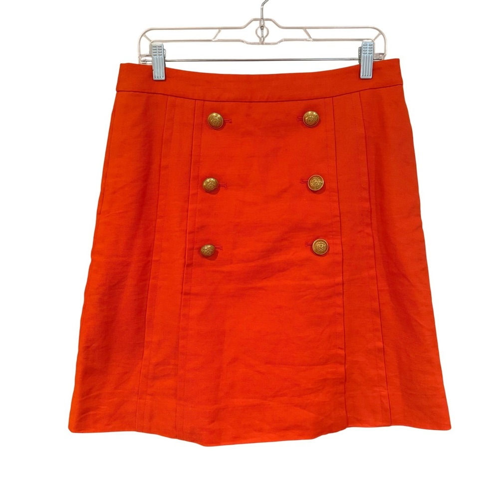 J. Crew A-Line Sailor Skirt Linen Blend Women's 12P Orange Preppy Classic Dainty